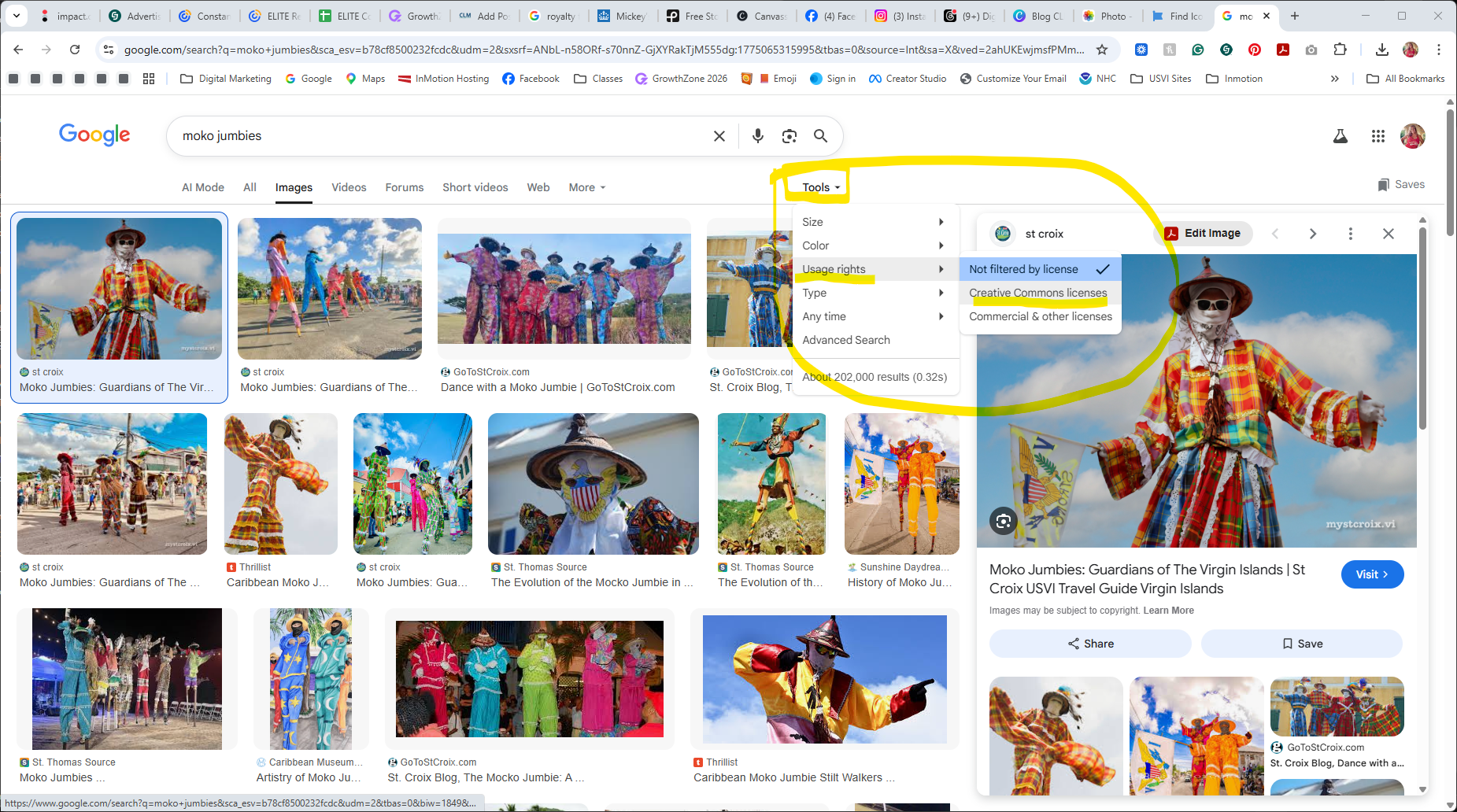 Understanding image copyright for small business owners - google search for Moko Jumbies